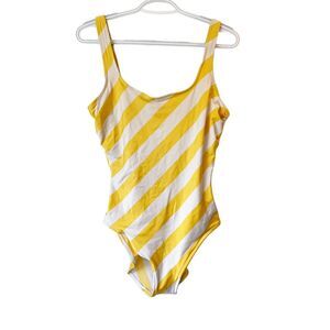 Vintage Cole of California Women's Yellow White One Piece Swimsuit Size 12 USA